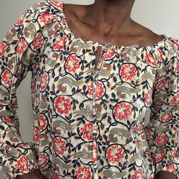 VINTAGE | 1978 SEARS Print Boho Peasant Cotton Poly Tunic Blouse Size 16 - Picture 6 of 10